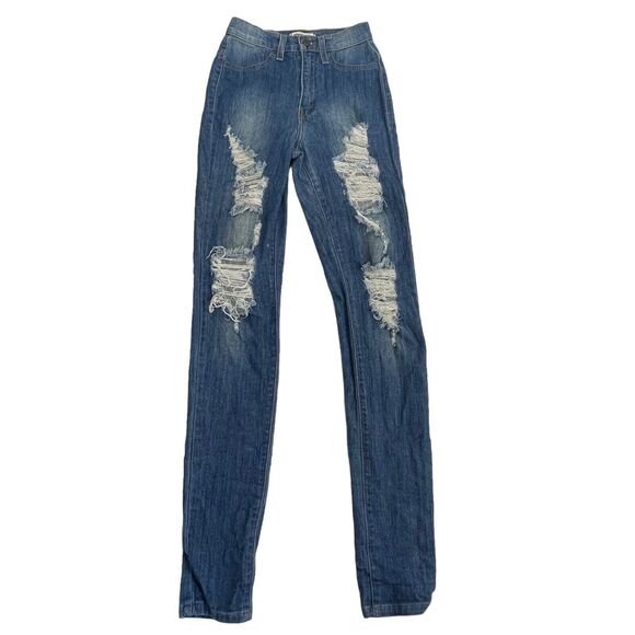 Aphrodite High-Rise Curvy Destructed Skinny Ankle Jeans Blue Size 5 - Picture 1 of 6